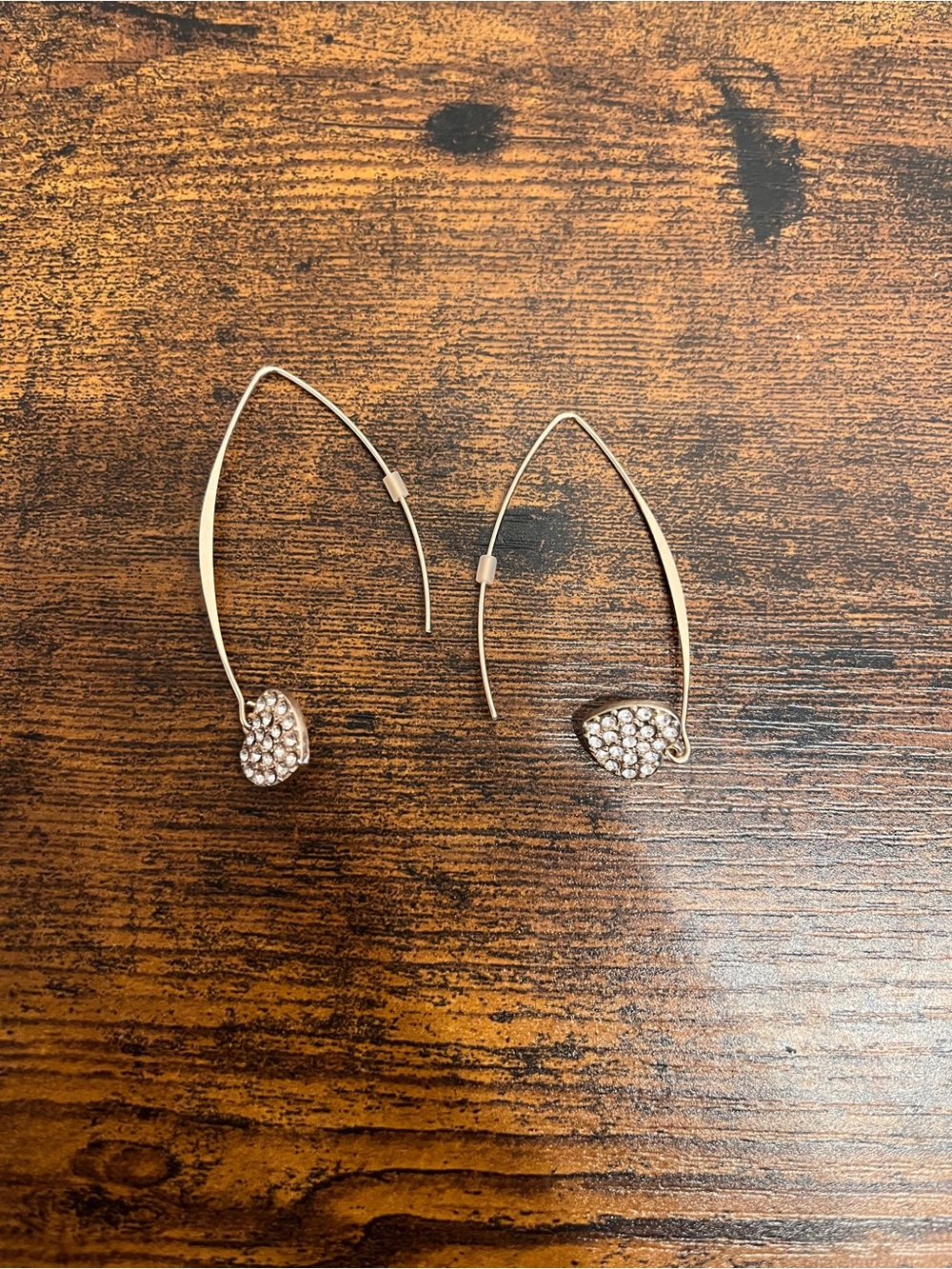 Gold-Tone Crystal Heart Pendant Drop Earrings - Sparkling Gold Pave Design